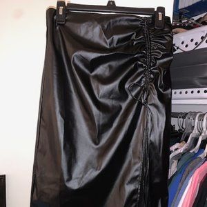 CIDER- Size Medium- Black Pleather Long Pencil Skirt with Slit and Drawstring
